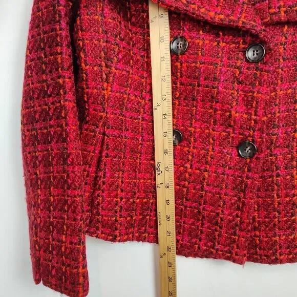 Talbots Petites Tweed Blazer Women's 6P Red/Orange Double-Breasted Wool Blend - Picture 5 of 9